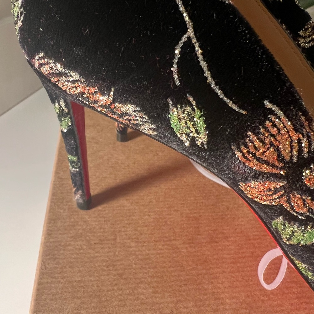 Christian Louboutin Black Floral Heels- NWT - Picture 8 of 10